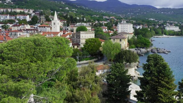 Aerial view of Lovran town in Croatia