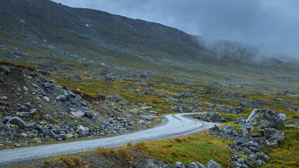 Picturesque Norway highway road landscape in the haze