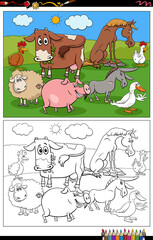 cartoon farm animals characters coloring book page