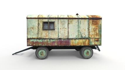 Old lumberjack trailer render on a white background. 3D rendering