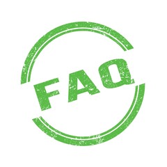 FAQ text written on green grungy round stamp.