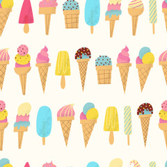 Ice cream pattern. Cute colorful summer seamless background.