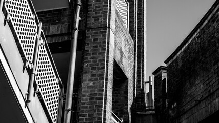 Black and White Image Geometric Shapes and Pattenrs On A modern Staircase Architectural Design...