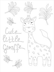 Poster with the image of a cute giraffe in lines - vector illustration, eps