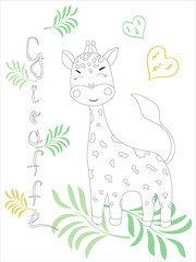 Poster with the image of a cute giraffe in lines - vector illustration, eps