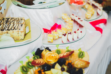 Delicious wedding reception candy bar dessert table