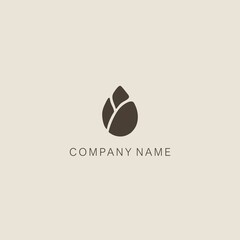 A symbol or logo of a simple, minimalistic, stylized flower bud shape, consisting of three element. Made with a spot.