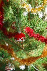 Christmas Hanging decoration. Decorated Christmas tree.