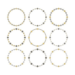 Black and golden vintage and cute empty floral circle emblems set on white background