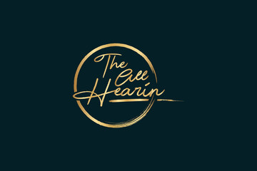 Golden Calligraphy 99 name of Allah. phrase The all Hearing. isolated circle brush.