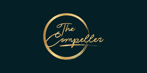 Golden Calligraphy 99 name of Allah. phrase the The Compeller, The Restorer. isolated circle brush.