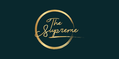 Golden Calligraphy 99 name of Allah. phrase The Supreme one. isolated circle brush.