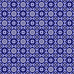 Seamless geometric pattern. Blue and white floral pattern
