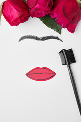 Creative concept of a woman's face. Cosmetics concept on white background. Brow Bar concept