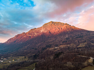 The mountain Dolada in the sunset light in Dolomites Alps near the village Mazzucchi, province of Belluno