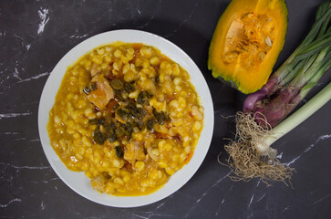 Northern locro dish and ingredients, typical to celebrate national days in Argentina. Traditional gastronomy