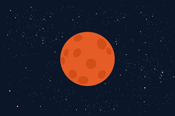 Mars - red and orange planet in cosmos, space and universe. Vector illustration.