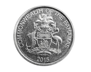 Bahamas twenty five cents coin on white isolated background