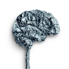 Brain metal accumulation concept and human mind lobe as a thinking organ made of a metallic...