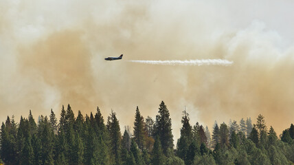 Lead plane identifying where to drop retardant, Rim Fire, Groveland, California