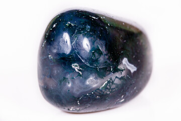 Macro mineral stone Agate mossy (India) on a white background