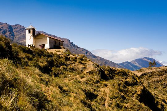 The Catholic Religion Is Spread Deep Into The Apolobamba Range Of The Andes In Western Bolivia.