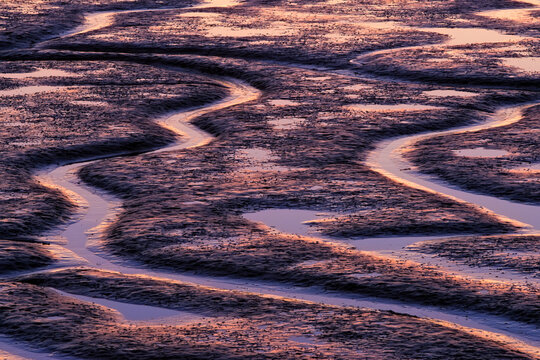 Abstract shapes at sunset during low tide on Martha's Beach.