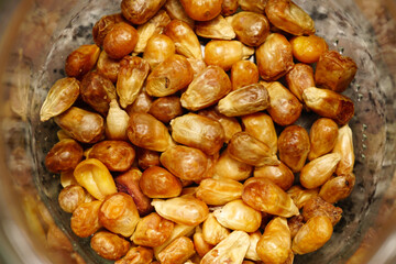Roasted corn in  the jar close up view