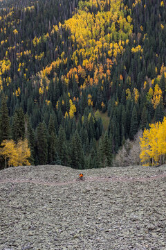 Brady Schlitchting rides on the Prospect Trail on Telluride Mountain in Southern Colorado.
