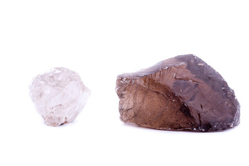 Macro mineral stone Rauhtopaz on a white background