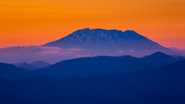 Silhouette of Mt St Helens at sunset