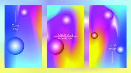 Abstract holographic poster, gradient mesh and pearlescent spheres. Iridescent design set template for award, brochure, certificate, banner, wallpaper, presentation, web, ui. Trendy vector background.
