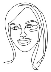 Woman head silhouette in modern one line style. The lady laughs. Continuous line drawing, aesthetic outline for home decor, posters, wall art, stickers, logo. Vector illustrations.