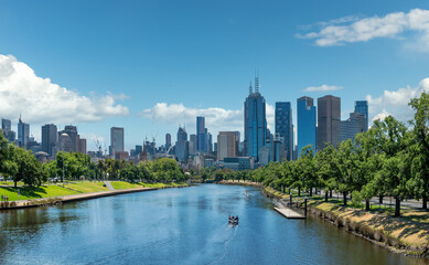 Fototapeta na wymiar Melbourne, Victoria, Australia- May 5th, 2021 - A view of the Yarra River and skyline of Melbourne, Victoria, Australia.