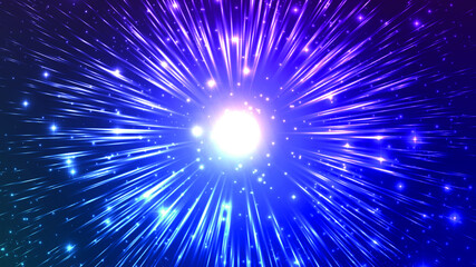 Vector illustration of faster than light (FTL) interstellar or intergalactic travel. Speed of light and hyperspace.