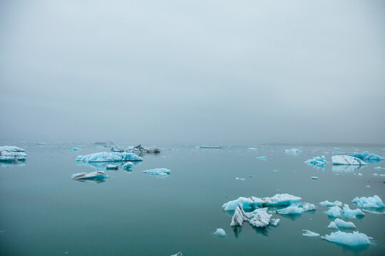 Icebergs float in Jokulsarlon, a glacial lagoon off of Ring Road (Rte. 1) in south Iceland.