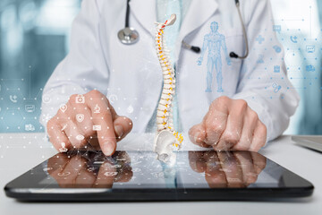 Concept of studying the study of the patient's spine using mobile devices.