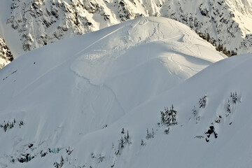 An avalanche fracture along the Shuksan Arm in the backcountry of Mt Baker Ski Area.