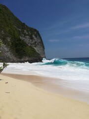 Perfect wave on lonely beach