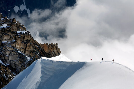 Team of climbing  alpinists in Haute Savoie, France, Europe