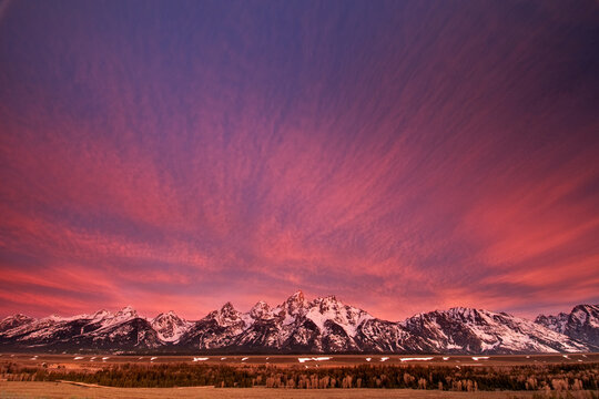 Beautiful sunrise over the Teton mountains of Grand Teton National Park, Wyoming.