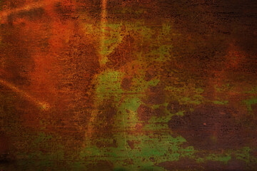 Grunge rusted metal texture, covered with old colored paint, rust and oxidized metal background....