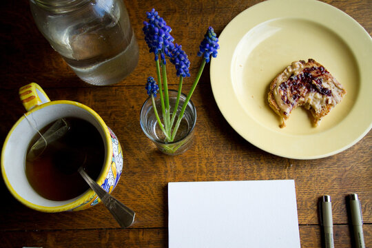 Quiet morning with toast and tea.