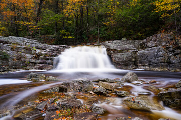 Fototapeta na wymiar Saw Mill Falls - Long Exposure of Waterfall in Autumn - Minnewaska State Park - Catskill Mountains, New York