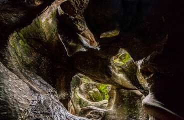 Caves and pothholes eroded by flood flows. Cornalvo Natural Park, Extremadura, Spain