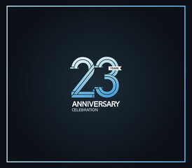 Fototapeta premium 23 years anniversary logotype with cross hatch pattern blue color. vector can be use for party, company special event and celebration moment