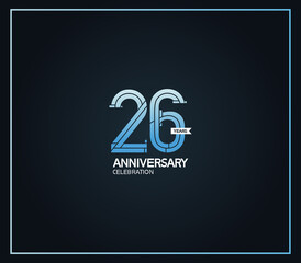 Fototapeta premium 26 years anniversary logotype with cross hatch pattern blue color. vector can be use for party, company special event and celebration moment
