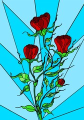 Shrub rose on a geometric background in the style of stained glass.  - 432022019