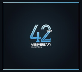 Obraz premium 42 years anniversary logotype with cross hatch pattern blue color. vector can be use for party, company special event and celebration moment