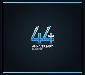 44 years anniversary logotype with cross hatch pattern blue color. vector can be use for party, company special event and celebration moment